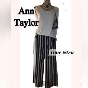 Time and Tru Black and White Striped Wide Leg Pants
